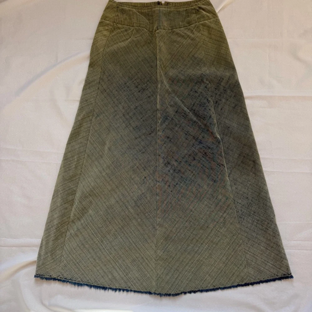 Vintage Talbots Blue Herringbone Midi A-Line Skirt Fringe Hem 12